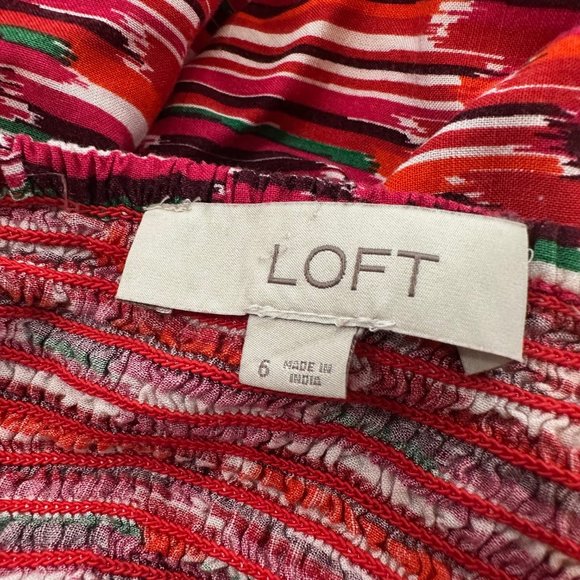 LOFT‎ Sundress Spaghetti Straps  Ruffled Mini Dress Sz 6 Red Orange Green White - Picture 3 of 16